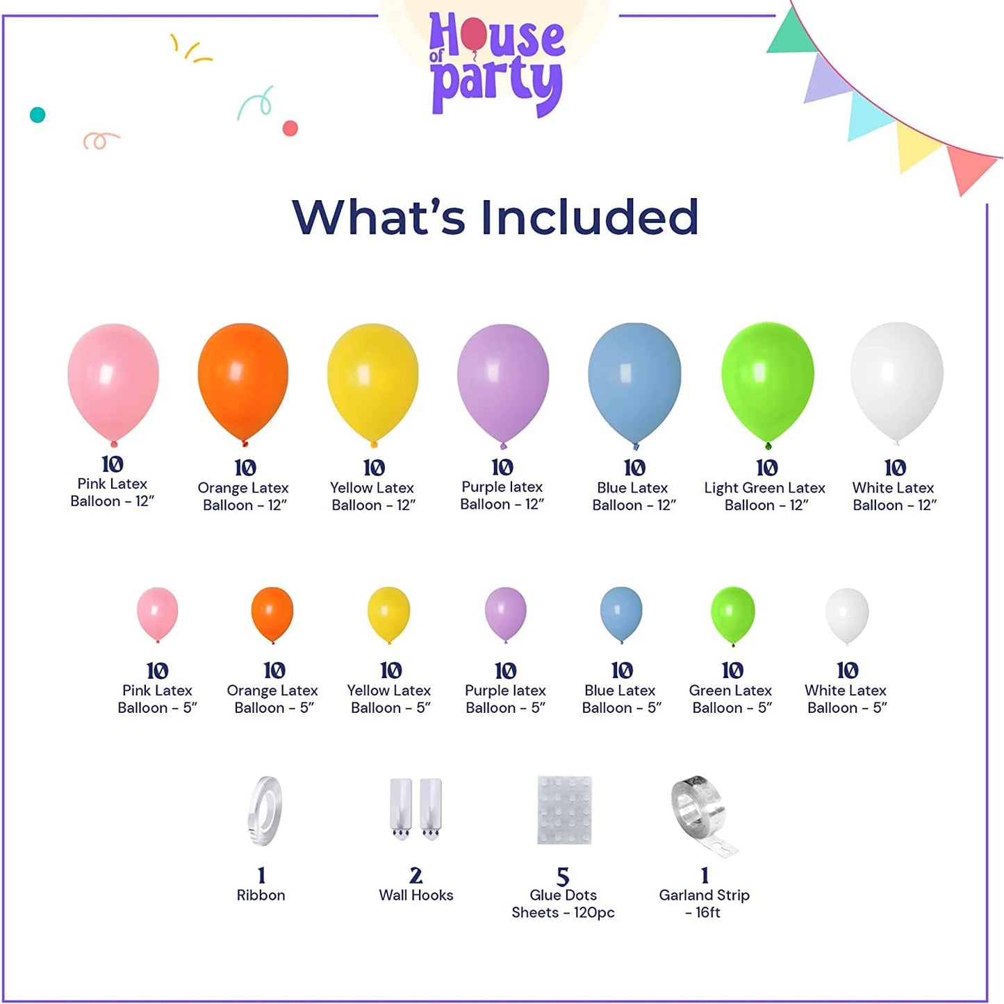 HOUSE OF PARTY 140PCS Pastel Rainbow Balloon Arch Garland Kit - Balloon Arch Kit-Birthday Balloons, Globos para Decoracion de Fiestas | Ideal for valentines day Baby Shower Party Decorations