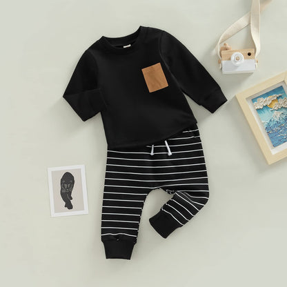 Toddler Baby Boy Fall Winter Outfit Contrast Color Long Sleeve Sweatshirts Stretch Jogger Pants Newborn Clothes Set