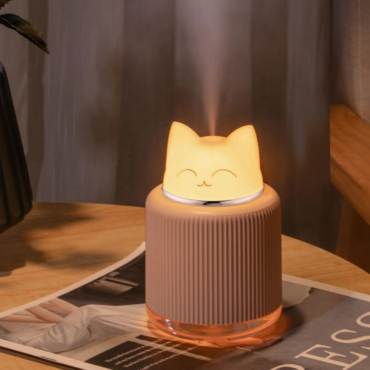 Mini Cute Cat Shape Humidifier - Personal Desktop Humidifier for Car, Plants, Office Room, Bedroom - 2 Mist Modes, 2 LED Colors, Auto Shutoff, Quiet (Pink)