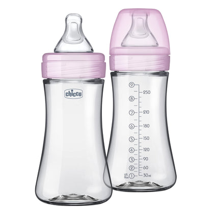 Chicco Duo 5oz. Hybrid Baby Bottle with Invinci-Glass Inside and Plastic Outside | Dishwasher, Bottle Warmer, and Electric Sterilizer Safe | Intui-Latch Nipple | Clear/Grey, 2pk