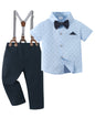 CARETOO Toddler Boy Clothes Suit Gentleman Wedding Outfits Kids Formal Dress Shirt Bowtie Long Suspender Pants Overalls 1-5T