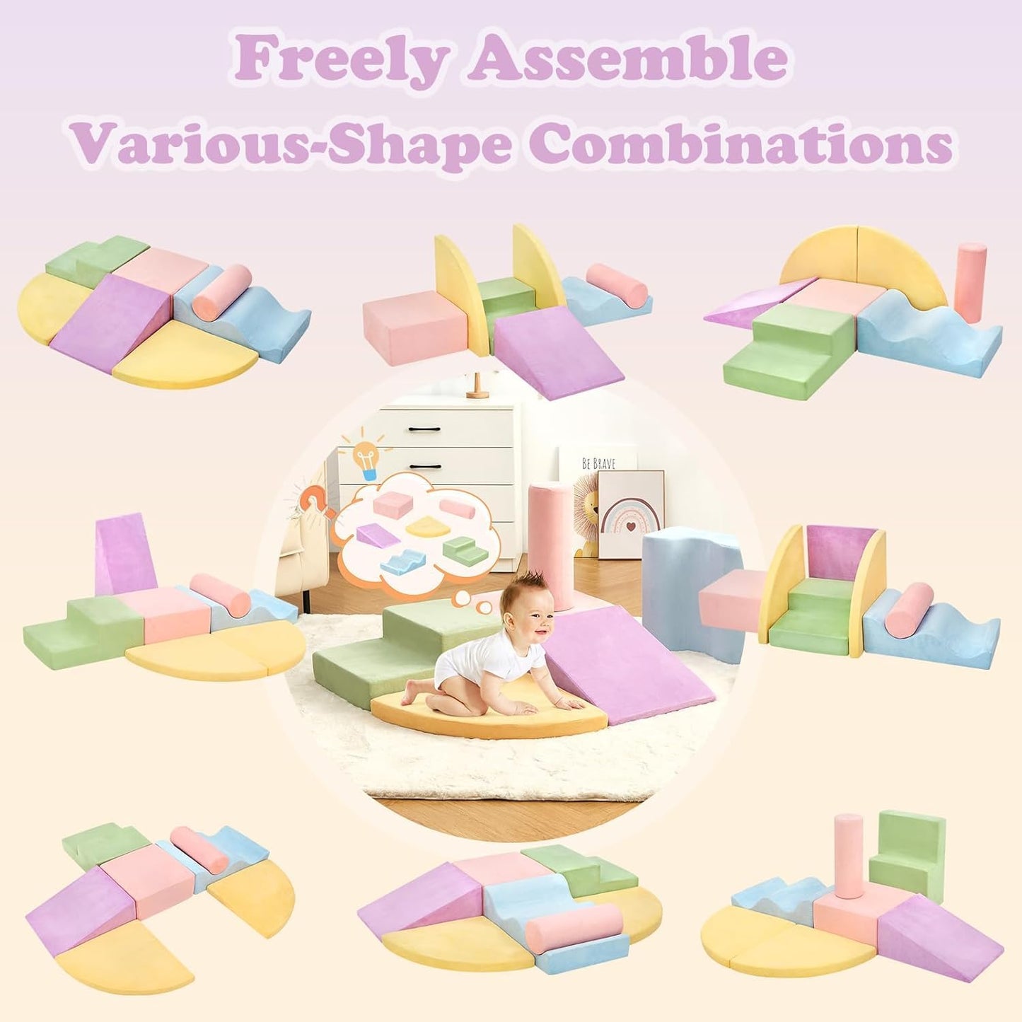Climbing Toys for Toddlers, Toddler Climbing Toys Indoor, 7-Piece Soft Foam Climbing Blocks Set, Toddler Playtime Corner Climber Indoor Foam Play Gym for Climbing Crawling and Sliding