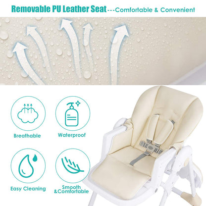BABY JOY Convertible High Chair for Babies & Toddlers, Height Adjustable, Grow & Go High Chair w/Recline & Footrest, Removable Double Tray, Portable Baby Dinning Chair with Wheels (Beige)