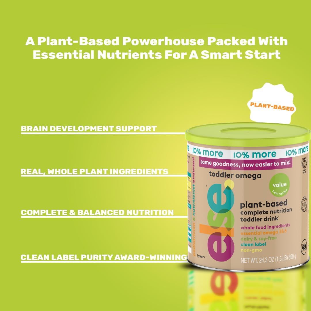 ELSE NUTRITION Toddler Formula 12-36 Months w/Omega 3&6 for Brain Development - Lactose Free, Dairy Free Nutrition Drink - Plant Based Protein Powder w/ 20+ Vitamins (22oz, 1-Pack)