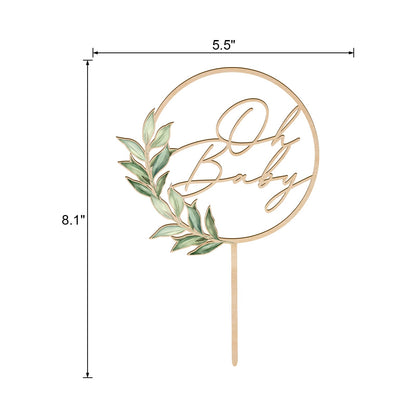 Oh Baby Cake Topper in Wood Greeny Baby Shower Cake Topper Decoration