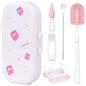 6-in-1 Travel Baby Bottle Brush Cleaning Kit, Travel Bottle Cleaner Kit with Silicone Bottle Brush, Nipple Brush, Straw Brush, Drying Rack, Dispenser, Organizer, Baby Travel Essential - Pink