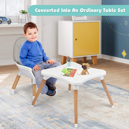 BABY JOY 6 in 1 High Chair, Convertible High Chairs for Babies and Toddlers/Booster Seat/Table and Chair Set, Infant Wooden Highchair w/ 5-Point Harness, 4-Position Removable Tray & PU Cushion, Coffee
