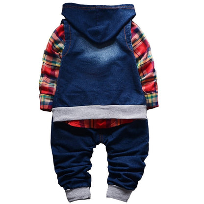 Yao 9M-5T Spring Autumn Baby Boys 3pcs Clothing Set Cotton Shirt Jeans Denim Vest