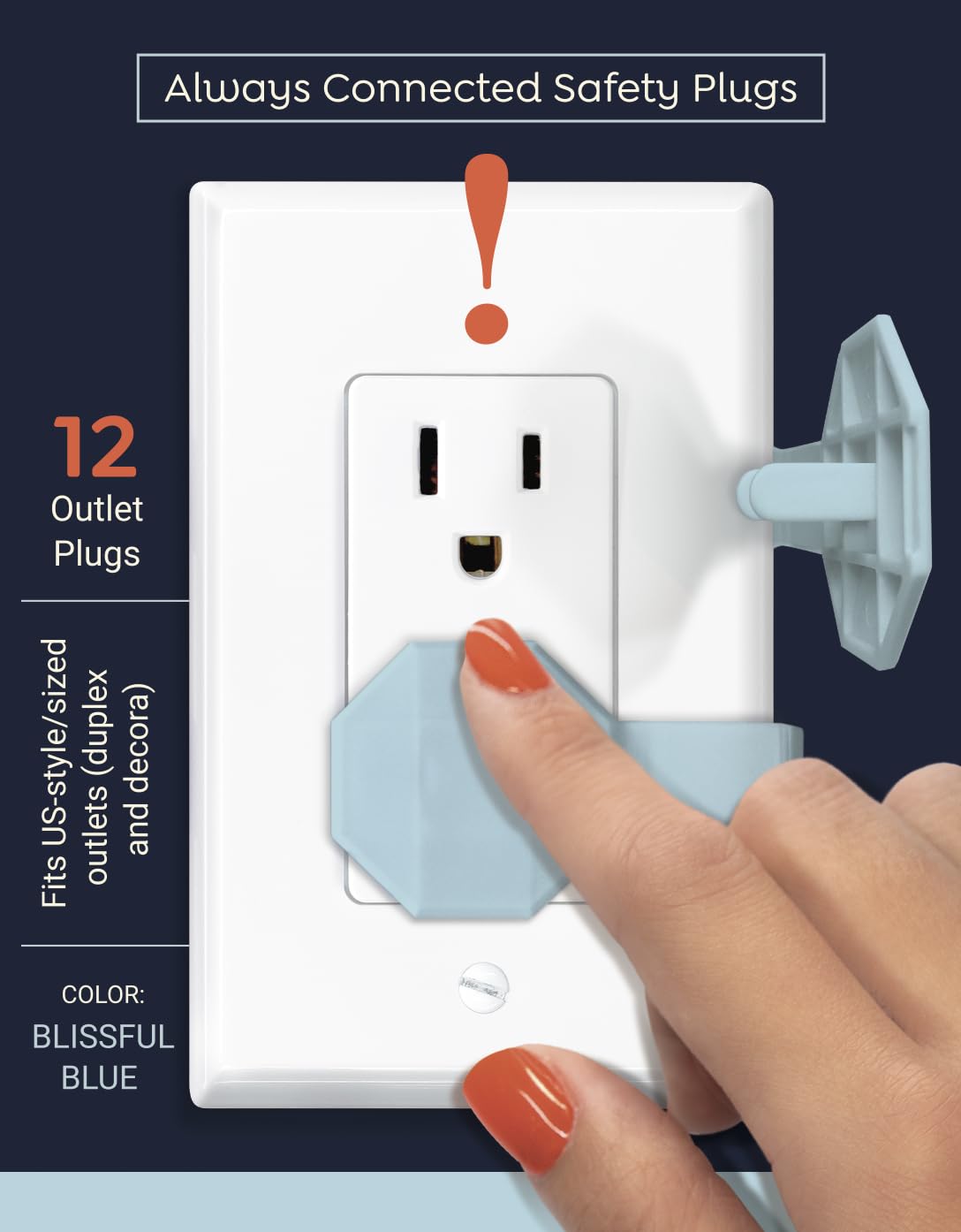 Socket Sitter: Always Connected, Never Lost! No Choking Hazard! Child Safety Cover, Electrical Outlet Cover, Plug Protector, Socket Protector (Pack of 6, Covers 12 outlets) (Blissful Blue)