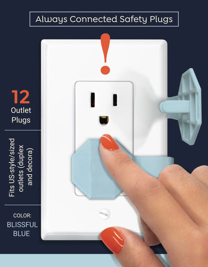 Socket Sitter: Always Connected, Never Lost! No Choking Hazard! Child Safety Cover, Electrical Outlet Cover, Plug Protector, Socket Protector (Pack of 6, Covers 12 outlets) (Blissful Blue)