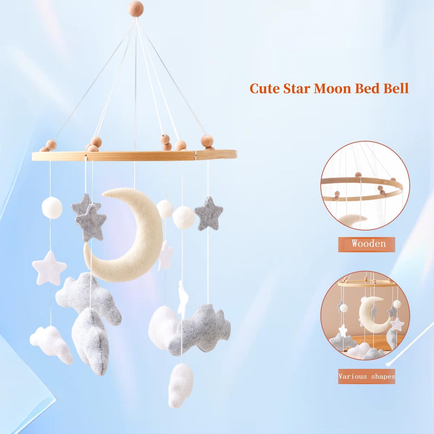 Gray Pink White Cloud Moon Themed Nursery Mobile,Crib Mobile for Baby Boys Girls,Handmade Baby Mobile,Adjustable Cotton Felt Soft Ceiling Mobile,Baby Shower Gifts for New Moms (Pink)
