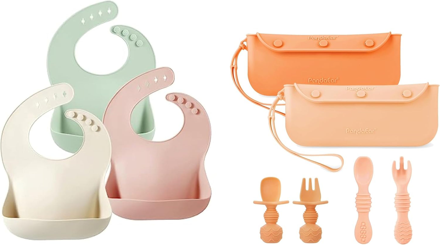 PandaEar Silicone Baby Bibs & Silicone Baby Spoons & Forks