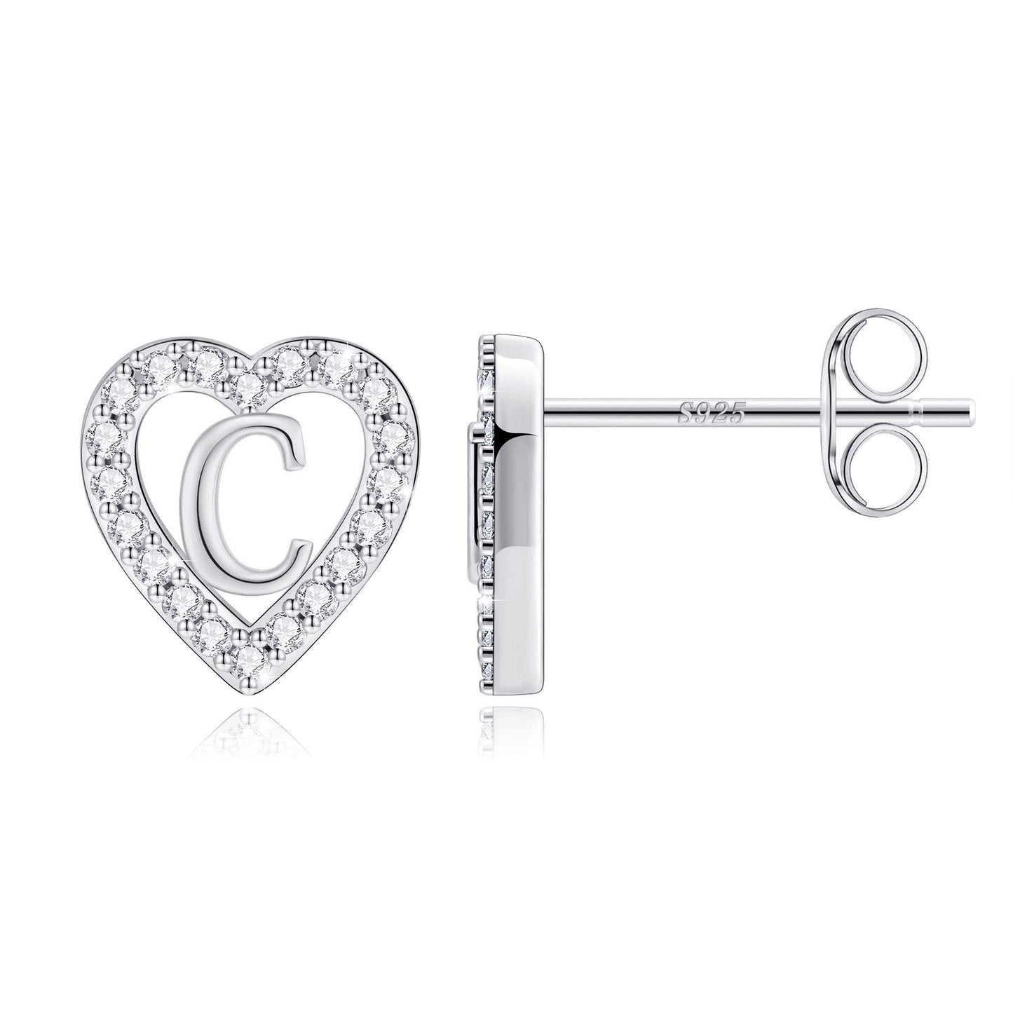 Anoup Heart Initial Stud Earrings - Gifts for Girls, Sterling Silver Post 14K Gold Plated All Over Hypoallergenic | CZ Simulated Diamond Stud Earrings | Birthday Gifts for Kids Toddlers Daughter