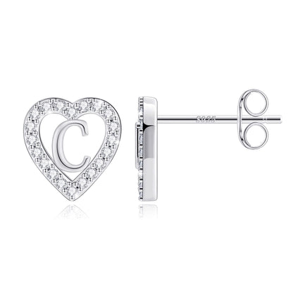 Anoup Heart Initial Stud Earrings - Gifts for Girls, Sterling Silver Post 14K Gold Plated All Over Hypoallergenic | CZ Simulated Diamond Stud Earrings | Birthday Gifts for Kids Toddlers Daughter