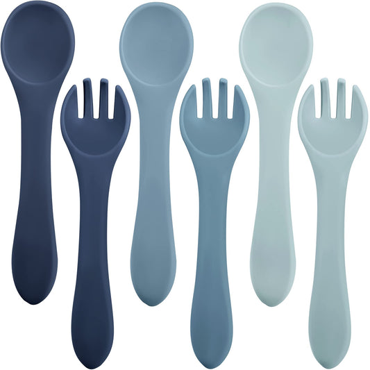 6 Pieces Silicone Baby Feeding Forks and Spoons Set Hot Safety First Stage Self Feeding Supplies Mini Kids Utensils for Over 6 Months Babies Boy Girl Toddlers First Foods (Nature Color)