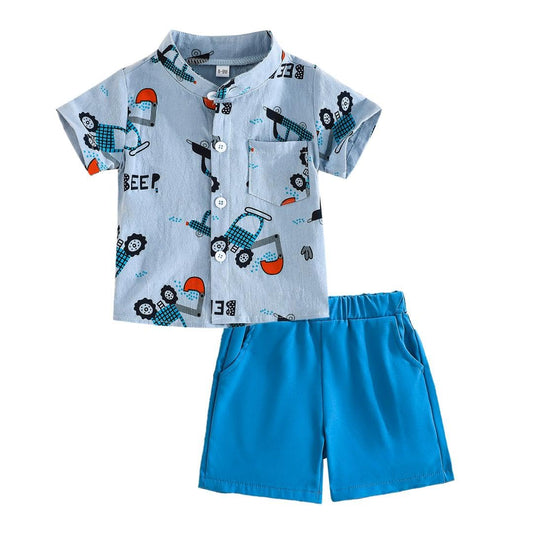 SUREPOCH Baby Boy Clothes Toddler Summer Outfits Short-sleeved Shirt Elastic Pants Two-piece Set Cute Baby Boy Outfits