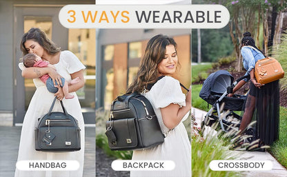 New and Upgraded Diaper Bag Backpack, Leather Baby Bag Tote Diaper Backpack with Changing Pad, Hand Sanitizer Holder Stroller Hooks, Lightweight Stylish Mommy Bag Daisy Collection