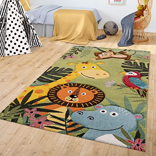 Kids Rug with Cute Animals on a Hot Air Balloon Ride in Pastel, Size: 2'8" x 4'11"
