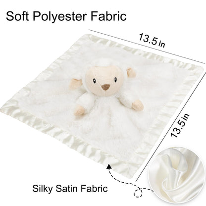 Lamb Security Blanket for Babies, Super Soft Fluffy Snuggle Toy for Newborn Boys and Girls, Stuffed Animal, Pink 13.5 Inch