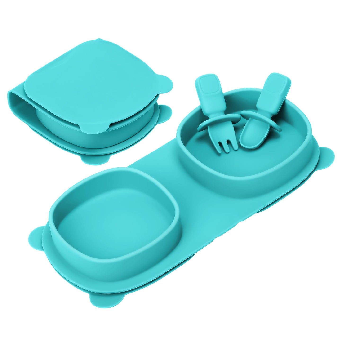 Silicone Foldable Novelty Dinner Plates,Baby Plates Travel Essential with Forks and Spoons,Microwave & Dishwasher SafeWatermelon