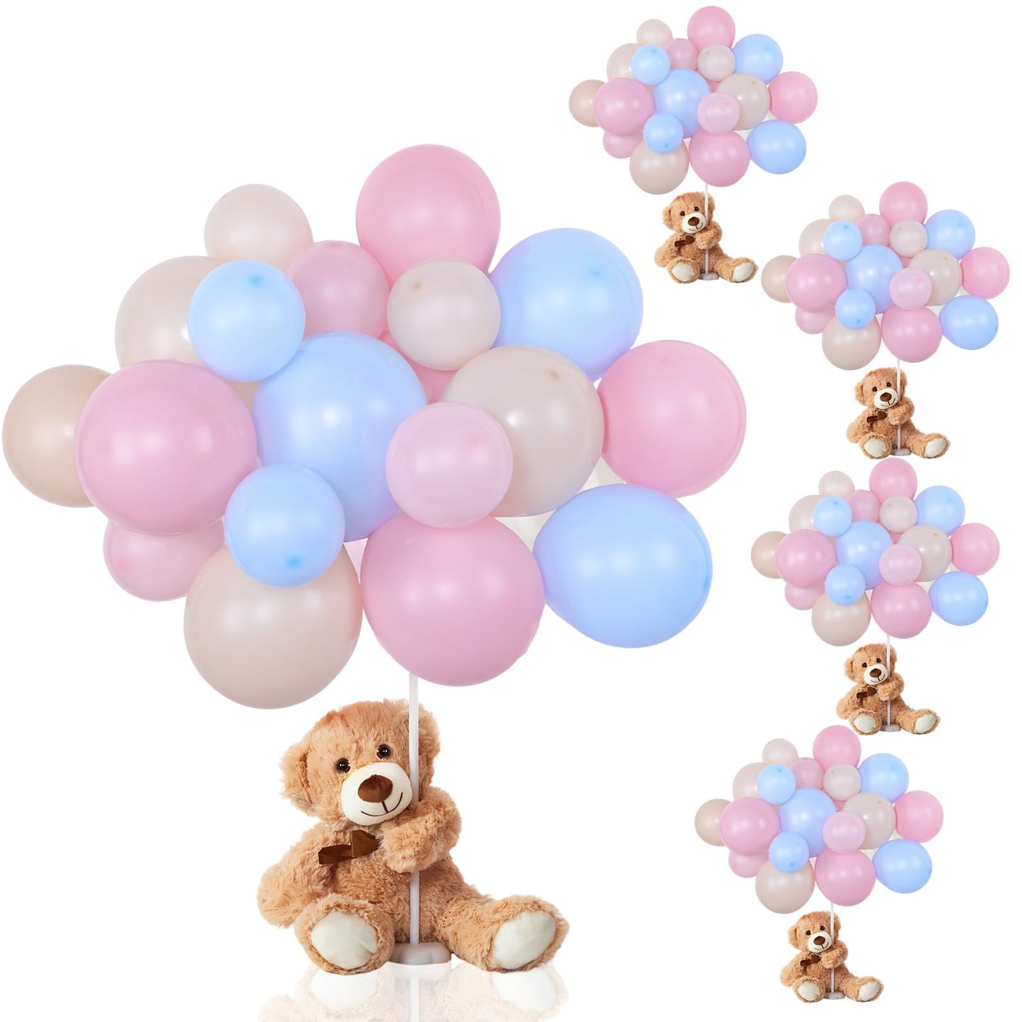 Meooeck 185 Pcs Bear Baby Shower Party Decorations Table Centerpieces 5 Pcs 13. 5'' Gender Reveal Bears 180 Balloons Kit Baby Shower Table Decor for Birthday Wedding(Green, Brown, Nude, White)