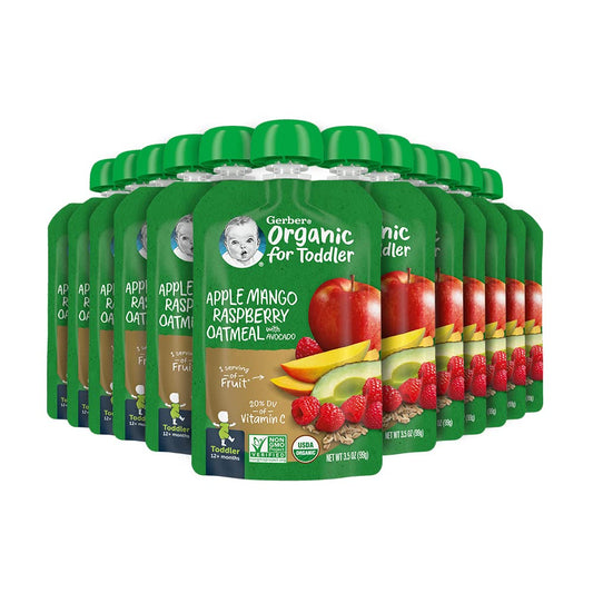 Gerber Organic Baby Food Pouches, Toddler, Banana Raspberry Yogurt Vanilla, 3.5 Ounce (Pack of 12)