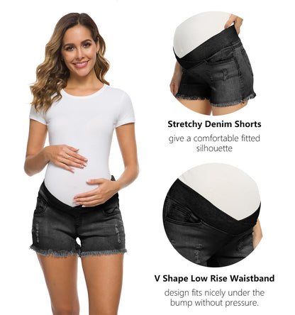 Foucome Women's Maternity Ripped Jean Shorts Summer Distressed Denim Shorts