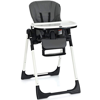 INFANS High Chair for Babies & Toddlers, Foldable Highchair with Multiple Adjustable Backrest, Footrest and Seat Height, Removable Tray, Detachable PU Leather Cushion, Built-in Rear Wheels (Black)