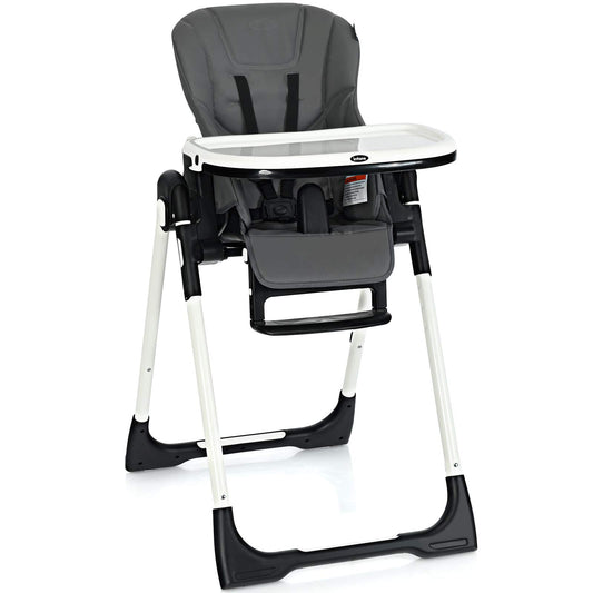 INFANS High Chair for Babies & Toddlers, Foldable Highchair with Multiple Adjustable Backrest, Footrest and Seat Height, Removable Tray, Detachable PU Leather Cushion, Built-in Rear Wheels (Black)