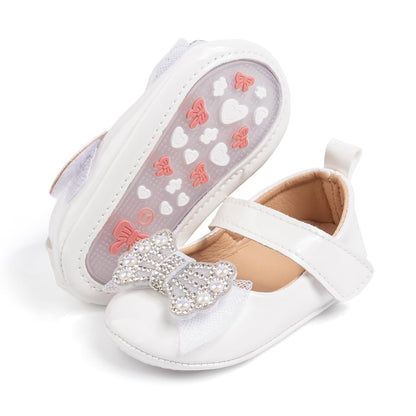 Meckior Infant Baby Girls Soft Sole Bowknot Princess Wedding Dress Mary Jane Flats Prewalker Newborn Light Baby Sneaker Shoes