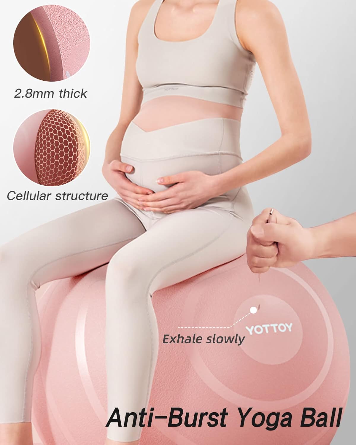 YOTTOY Anti-Burst Exercise Ball for Working Out, Yoga & Pregnancy, Extra Thick Workout Ball for Physical Therapy & Fitness
