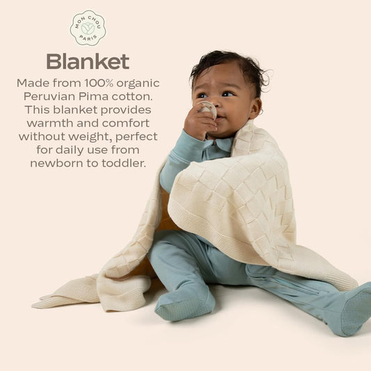 Organic Baby Blanket, 100% Organic Pima Cotton, Elegant Baby Blanket Perfect for Crib, Stroller, Nursery, Newborn Infant Boy Girl, 30” x 37”