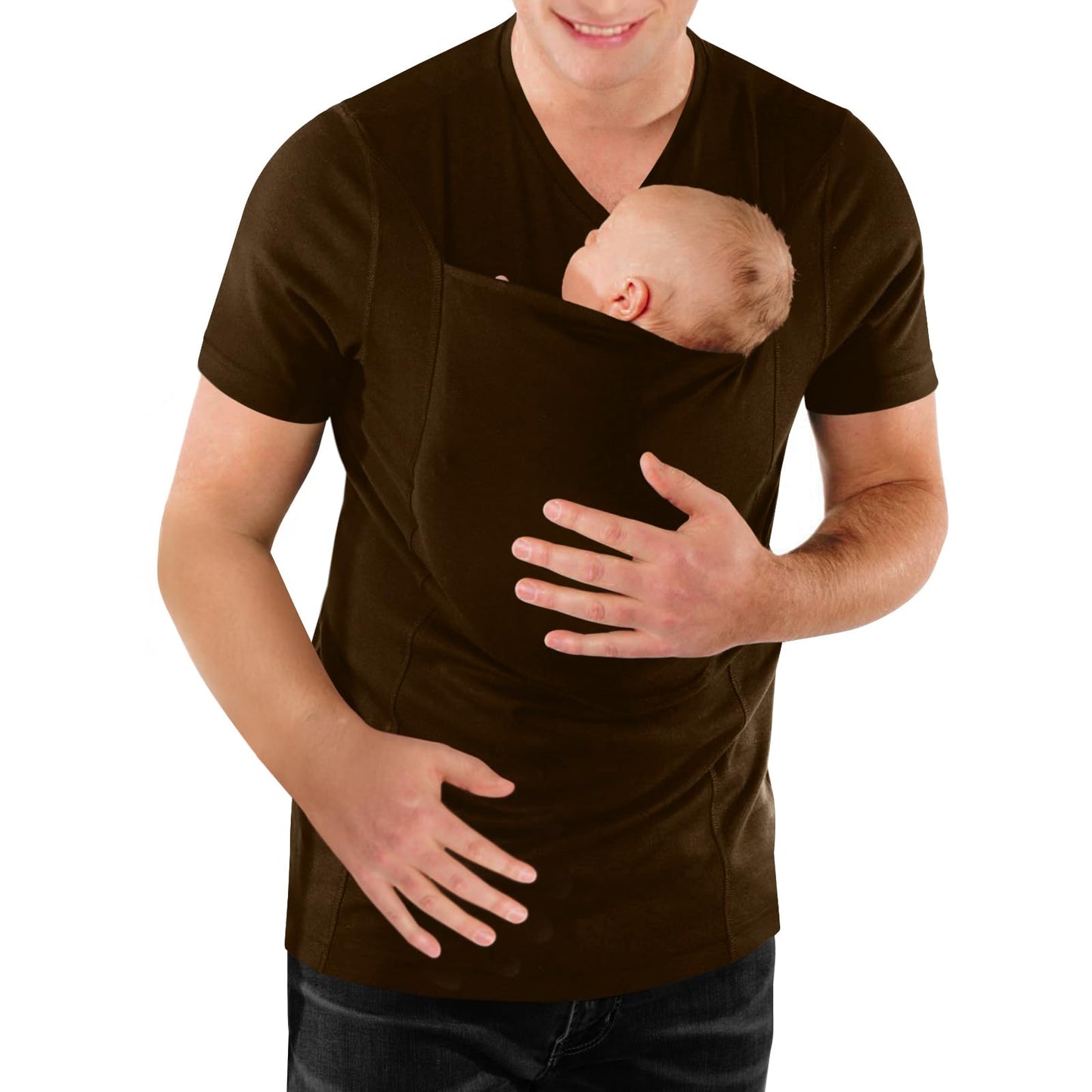 Mens Baby Carrier Shirt V Neck Short Sleeve T-Shirts for Men Skin to Skin T-Shirt with Pocket