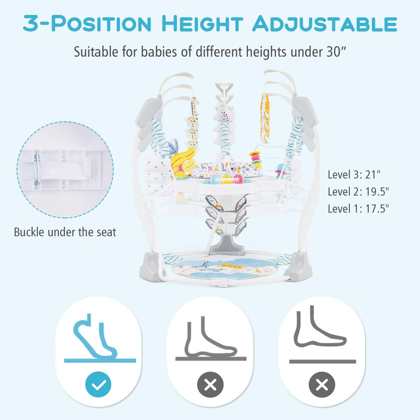 INFANS Baby Activity Center, 3 in 1 Play Center Jumpers and Bouncers with Music, Lights, Interactive Toys, 360°Rotating Seat, 3 Adjustable Heights, Exersaucer Learning Toys for Baby 6-12 Months (Blue)