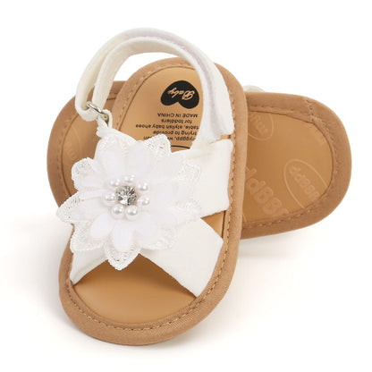 Baby Girls Princess Sandals, Big Rhinestone Flower Open Totes Anti-Skid Soft Sole Walking Shoes, Ankle Stick-On Summer Foot Wear