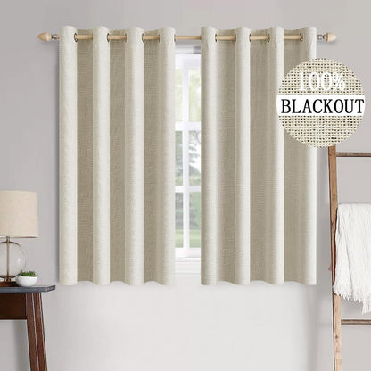 MIULEE 100% Blackout Linen Textured Curtains for Bedroom Solid Thermal Insulated Natural Beige Grommet Room Darkening Curtains & Drapes Luxury Decor for Living Room Nursery 52 x 84 Inch (2 Panels)