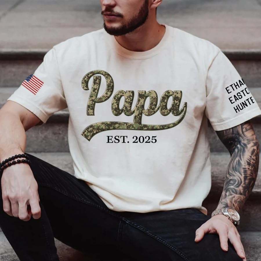 Personalized Fathers Day T-Shirt, Custom Grandpa Grandkids Name Shirt, Papa Shirts, Dad Gifts for Fathers Day and Christmas