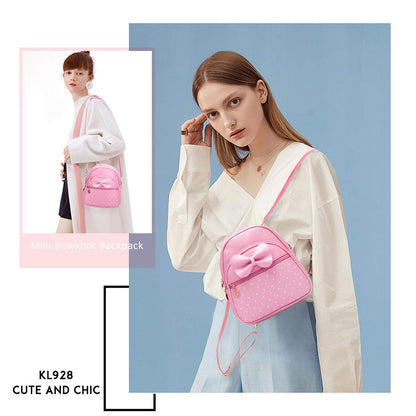 KL928 Girls Bowknot Polka Dot Cute Mini Backpack Small Daypacks Convertible Shoulder Bag Purse for Women
