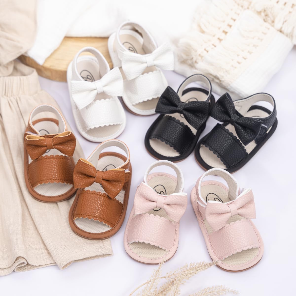 Kannior Infant Boys Girls Sandals Breathable Premium Baby Summer Outdoor Casual Beach Shoes Lightweight Toddler Flower Bowknot Anti Slip Rubber Sole Newborn Prewalker First Crib Shoes