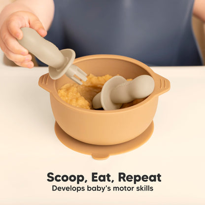 KeaBabies 4-Pack Silicone Baby Spoons and Forks Set - Baby Led Weaning Utensils 6-12 Months, Self Feeding Toddler Spoon & Fork for Training, Teething, Easy to Hold, BPA-Free Silicone (Roseate)