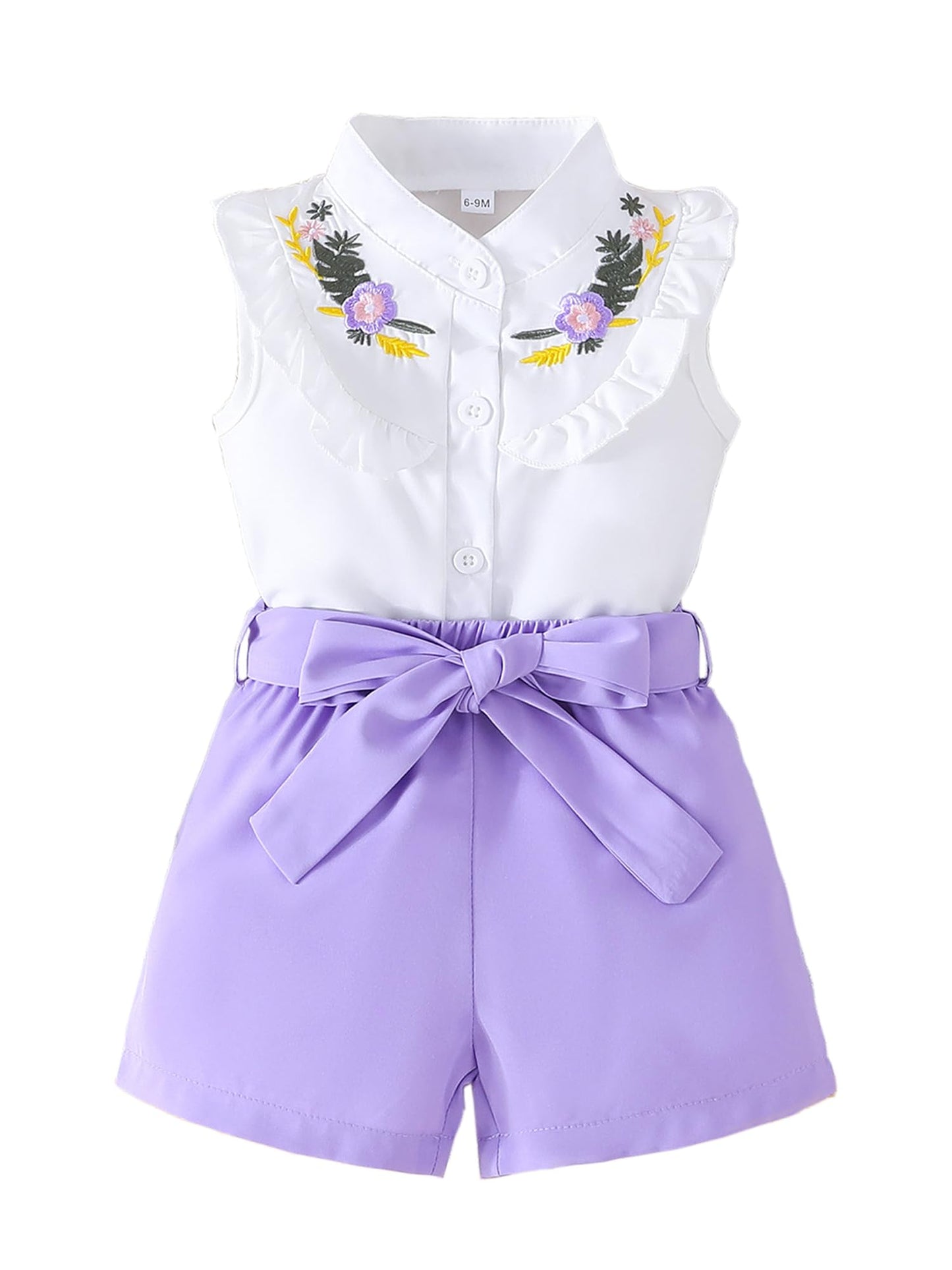 SUREPOCH Baby Girl Clothes Toddler Summer Embroidery Short Shirt Pant Girl Outfit Sleeveless Top Clothes Set