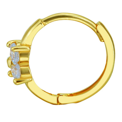14k Yellow Gold Flower CZ Huggie Earrings (10 x 10 mm) - 2 Different Color Available