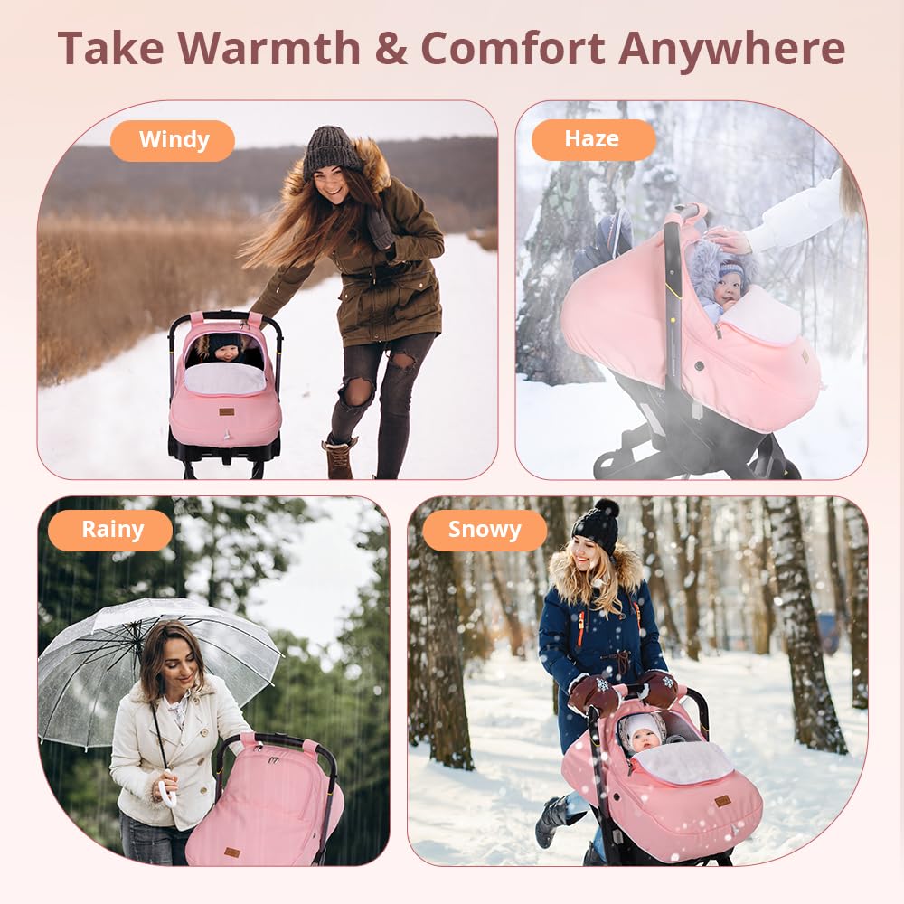 Bioby Winter Baby Car Seat Cover, Infant Car Seat Cover for Boy Girl, Roomy, Cozy, Warm, Waterproof Baby Carseat Covers Canopy with Thickened Fleece Lining, Breathable Hole, Universal Fitted Black