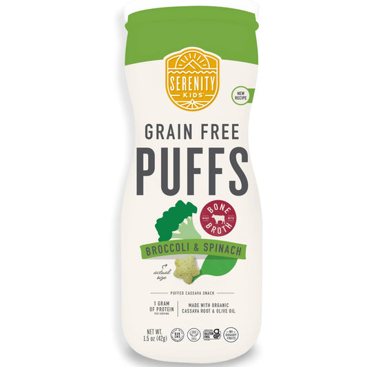 Serenity Kids 6+ Months Grain-Free Toddler & Baby Puffs - No Added Sugar - No Gluten or Rice - BPA & Allergen-Free, with Organic Cassava, Veggies & Herbs - Puffs Variety Pack - 6 Count
