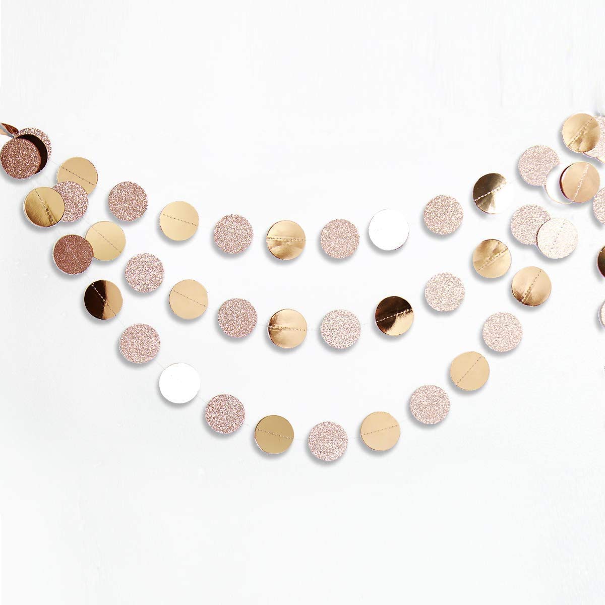 Decor365 Champagne Gold Birthday Decorations Glitter Dot Garland Circle Streamers Banner Backdrop Baby Showers Bridal Showers Christmas New Year Eve Anniversaries Graduations Holiday Parties Decor
