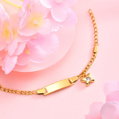 Personalized Baby Name Bar Bracelet: 18K Gold-Plated Custom Engraved ID Kids Charm Bracelets Jewelry Infant Girls Boys Toddler, Birthday Back to School Gifts Preppy Stuff for Daugther Son