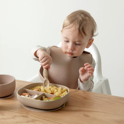 SAMiGO Silicone Baby Utensils - Self Feeding Spoons and Tiny Training Cup - First Stage Baby Led Weaning Supplies for 6 Months+ Infants - Set of 3
