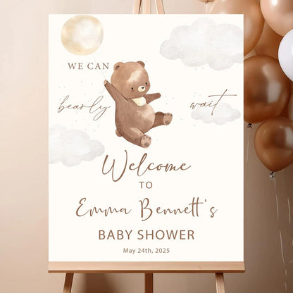 Personalized We Can Bearly Wait Baby Shower Welcome Sign, Welcome to Baby Shower Sign - Teddy Bear & Balloon Theme Décor #5
