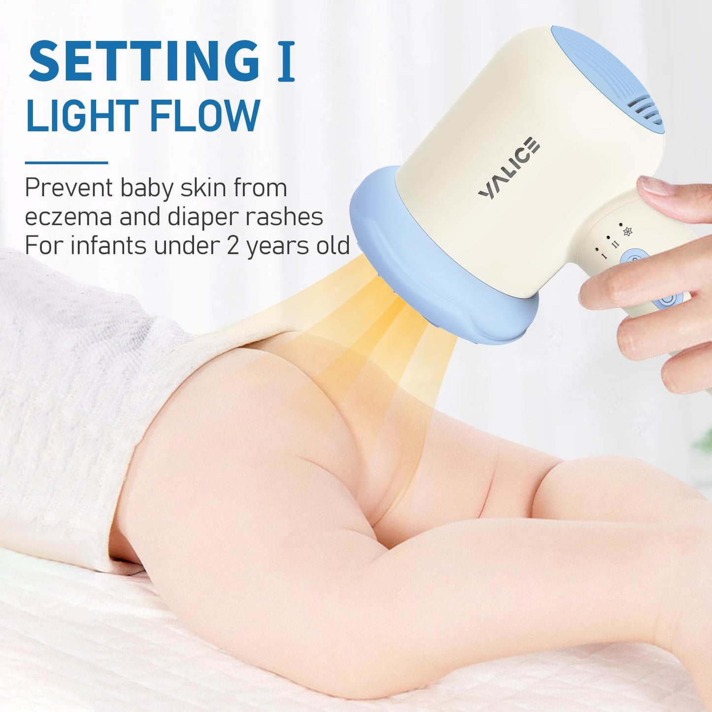 Cordless Baby Hair Dryer for Infant, Low Heat Gentle Air Rechargeable Small Hair Blow Dryer for Baby Butt Skin with 3 Speed Settings, 0-3 Years Using (Khaki)