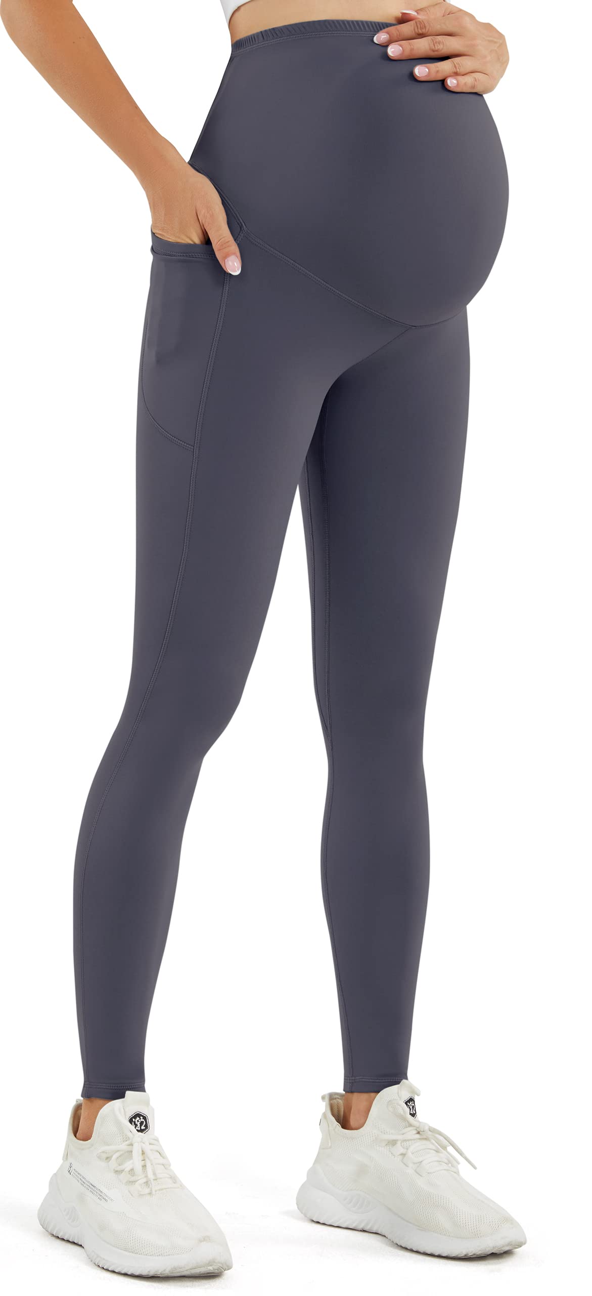 JOYSPELS Smooth Feeling Maternity Leggings Over The Belly with Pockets Workout Pregnancy Leggings